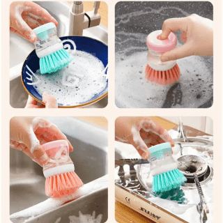 Plastic Pot Dish Cleaning Brush With Liquid Soap Dispenser